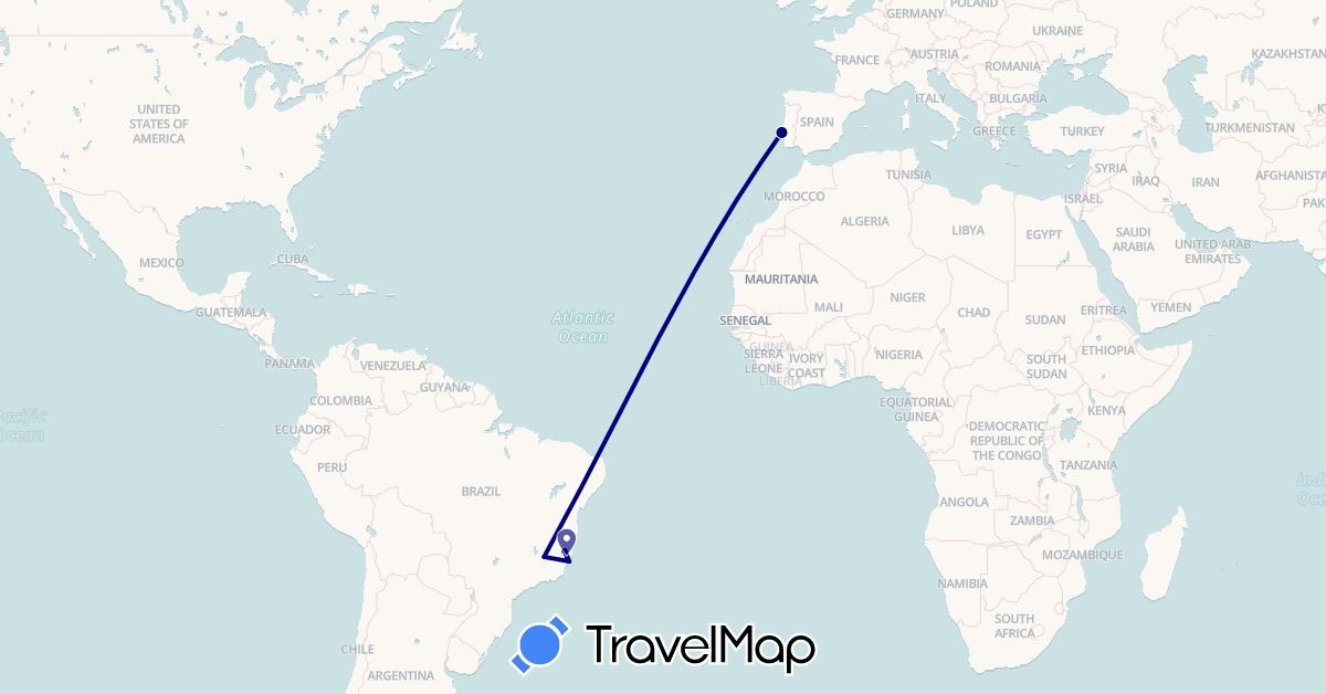 TravelMap itinerary: driving in Brazil, Portugal (Europe, South America)